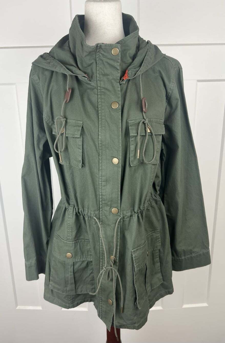 Market & Spruce 1X Utility Anorak Jacket NWT Olive Green 100% Cotton Hooded